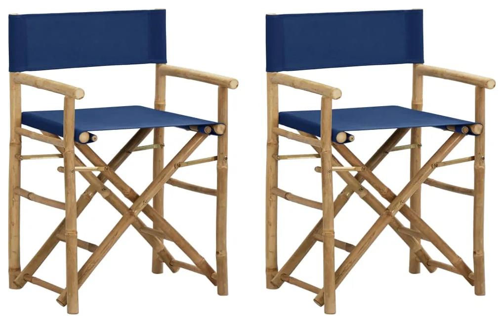 313030 vidaXL Cadeiras de realizador dobráveis 2 pcs bambu e tecido azul