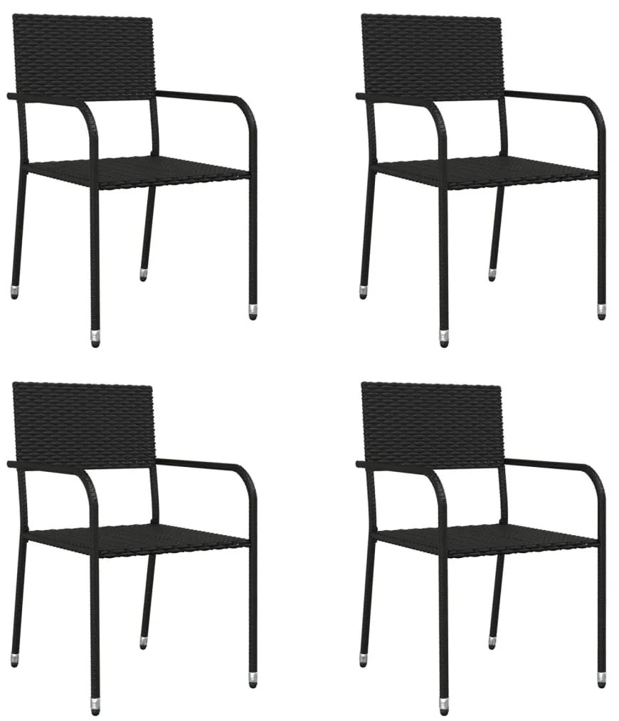 5 pcs conjunto de jantar para jardim vime PE e aço preto