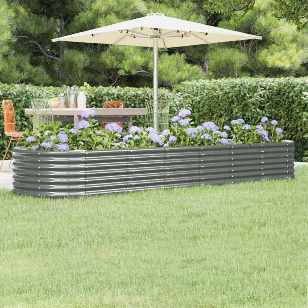 Canteiro elevado jardim 296x80x36cm aço revestido a pó cinzento