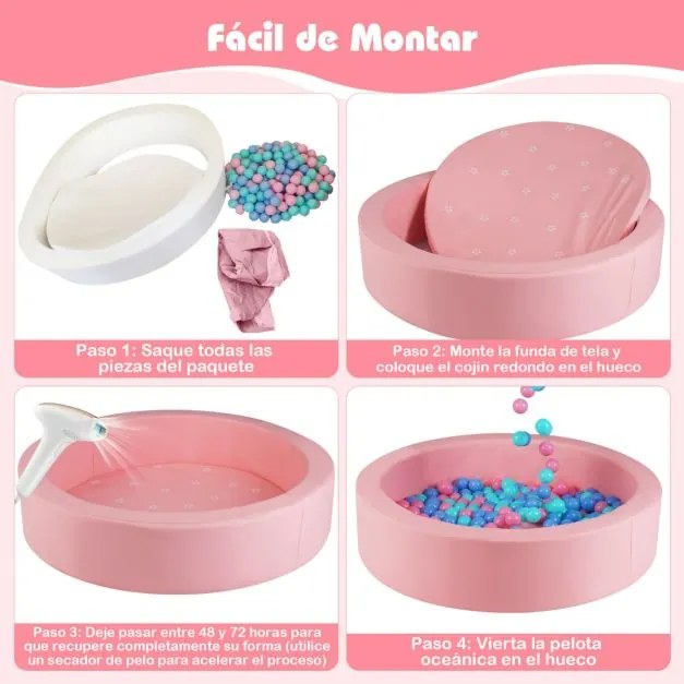 Piscina de bolas de espuma redonda 105 cm para crianças pequenas com 200 bolas Rosa