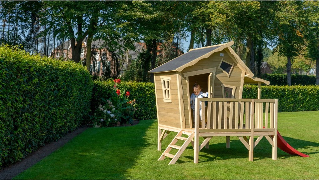 Casa de brincar exterior para crianças Crooky 350 em madeira - cinza-bege