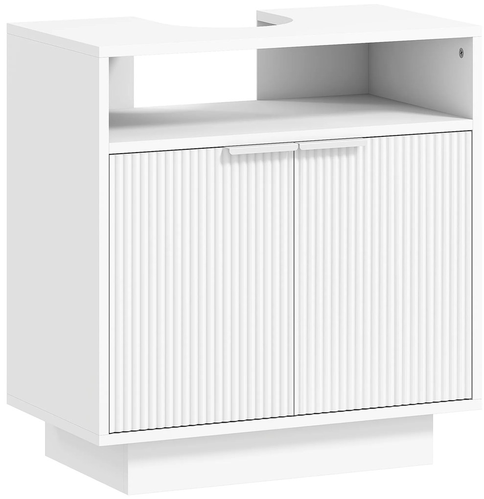 HOMCOM Móvel para Lavatório Pousar com 2 Portas Canaladas para Lavatório com ou sem Pedestal  60x33x63 cm Branco | Aosom Portugal