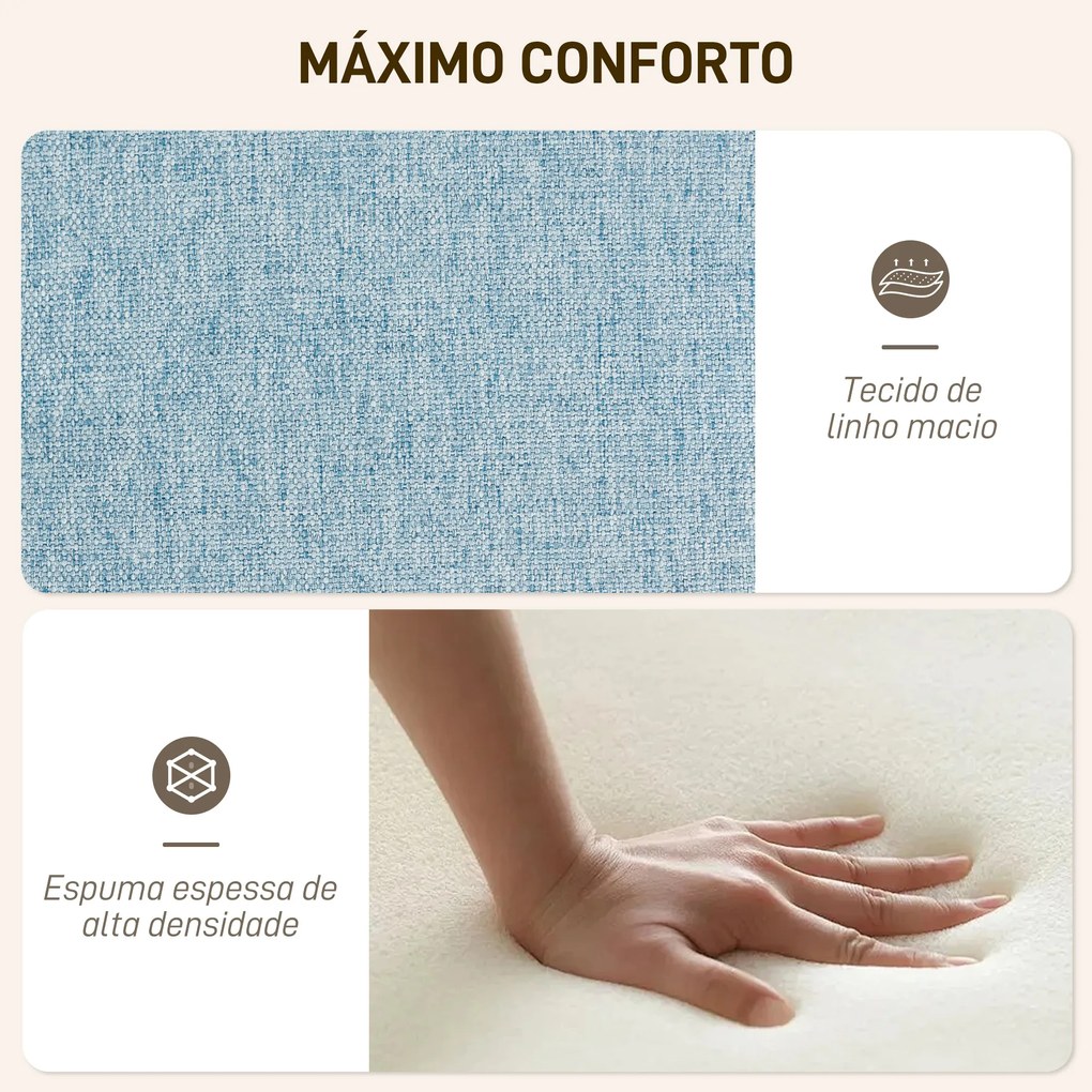 Poltrona com Apoio para Pés Poltrona de Leitura com Capitonê Pés de Madeira e Revestimento em Linho 70x72x94 cm Azul Claro