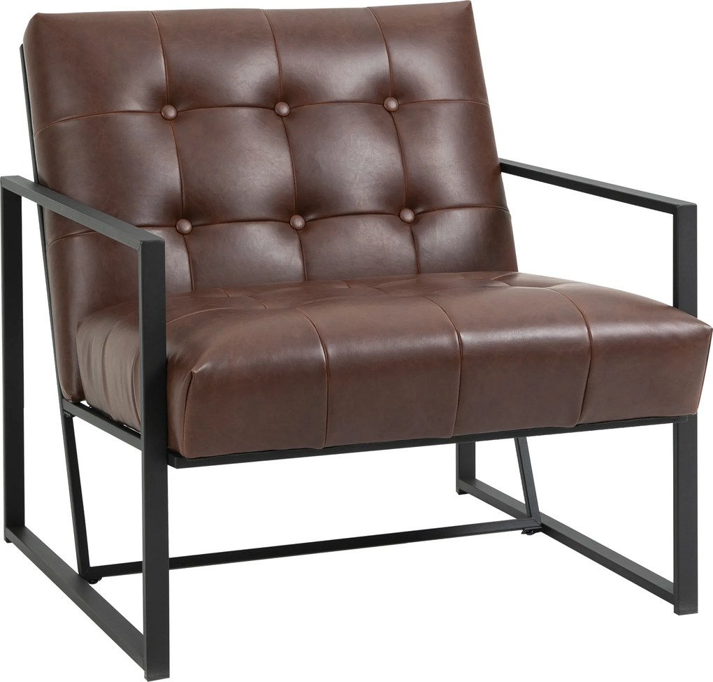 HOMCOM Cadeirão Chesterfield para Sala ou Escritório, Assento e Encosto Capitoné, Estrutura em Metal Preto, Pele Sintética Chocolate | Aosom Portugal