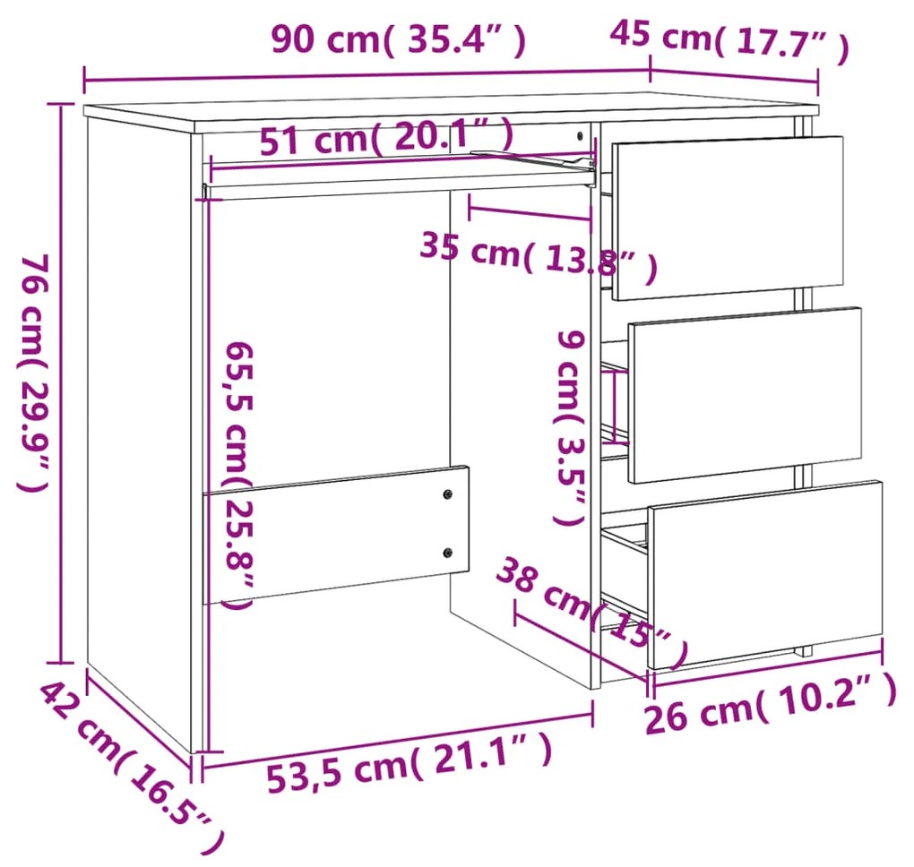 Secretária Alcis com 3 Gavetas - Cinzento - Design Moderno