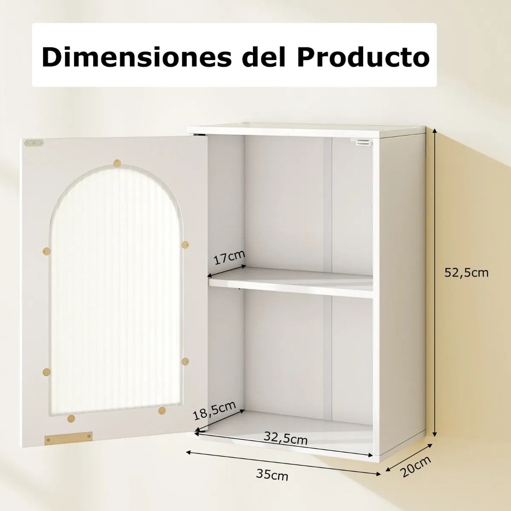 Armário parede para casa de banho 35 x 20 x 52,5 cm com porta de vidro e prateleira ajustável Branco