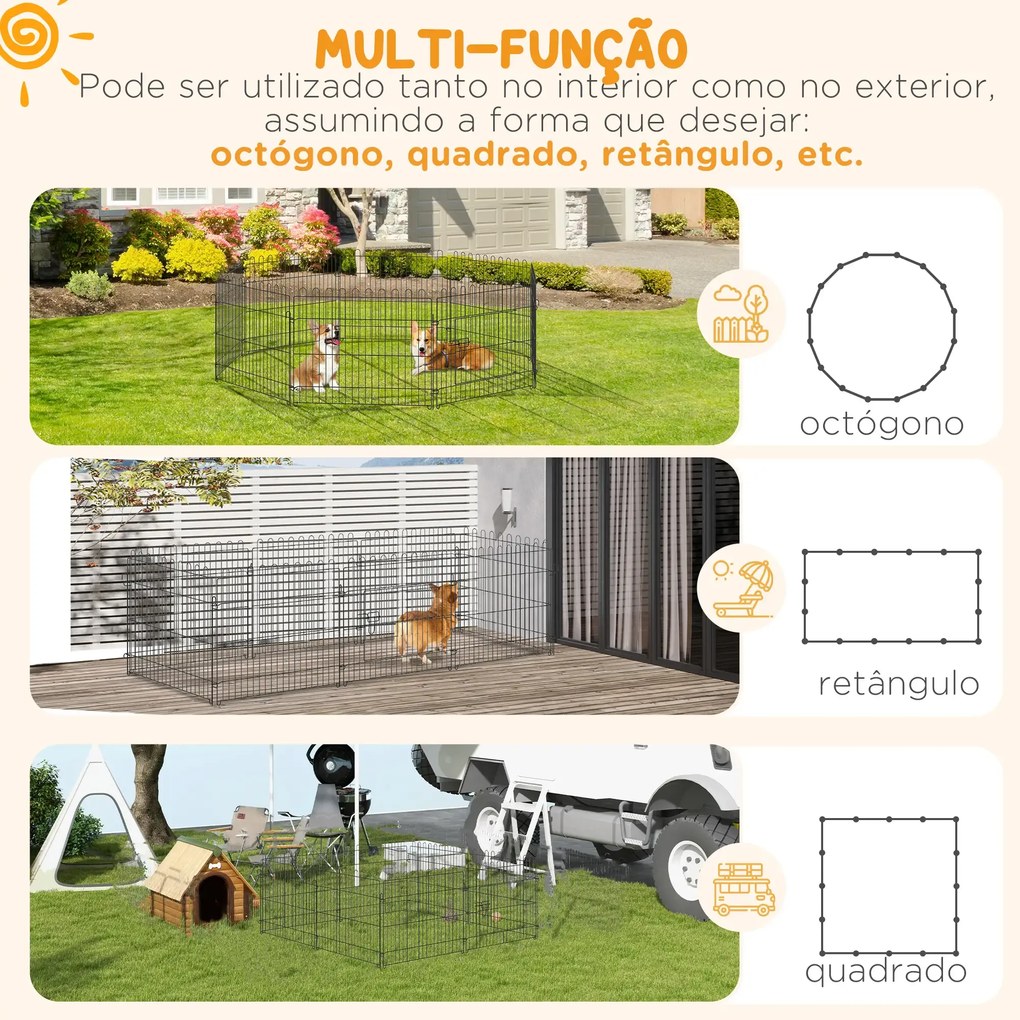 Parque para Animais de Estimação com 8 Paineis 71x61cm Dobrável Cerca para Animais de Estimação com Porta com Trava para Jardim Pátio Exterior Preto