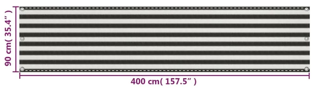 Tela varanda HDPE 90x400 cm antracite e branco
