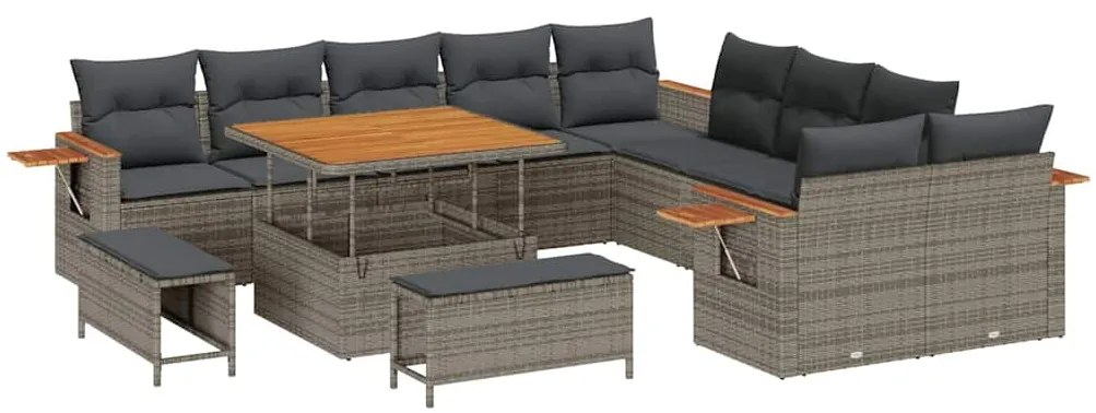 Conjunto de Sofá de Jardim de 13 Peças com Almofadas Cinzento Rattan S