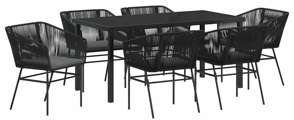 Conjunto de Jantar para Jardim 7 pcs Preto Padrão Rattan de PE