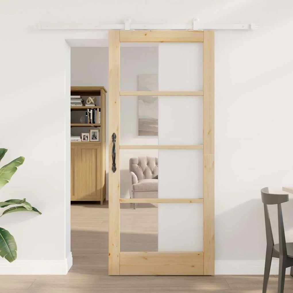 Porta Deslizante vidaXL com Conjunto de Ferragens 'ORKDAL'Madeira Sólida &amp; Vidro