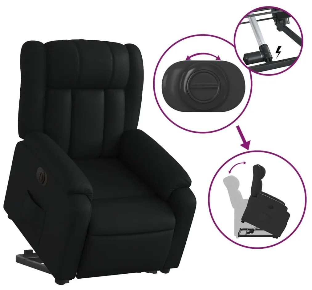 Poltrona reclinável elevatória elétrica couro artificial preto