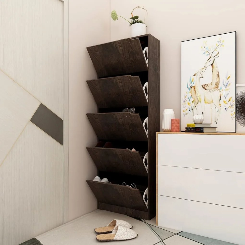 vidaXL Armário sapatos 5 portas contrapl. 59x24x167 cm carvalho fumado