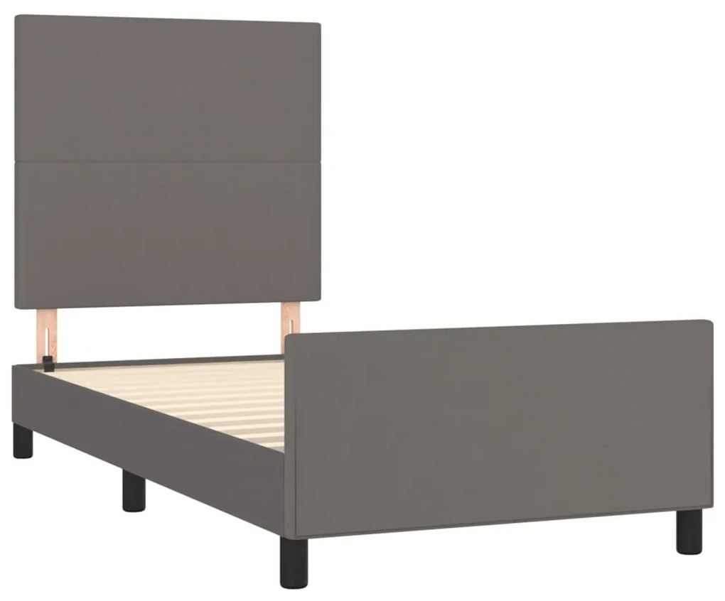 Estrutura cama c/ cabeceira 100x200cm couro artificial cinzento