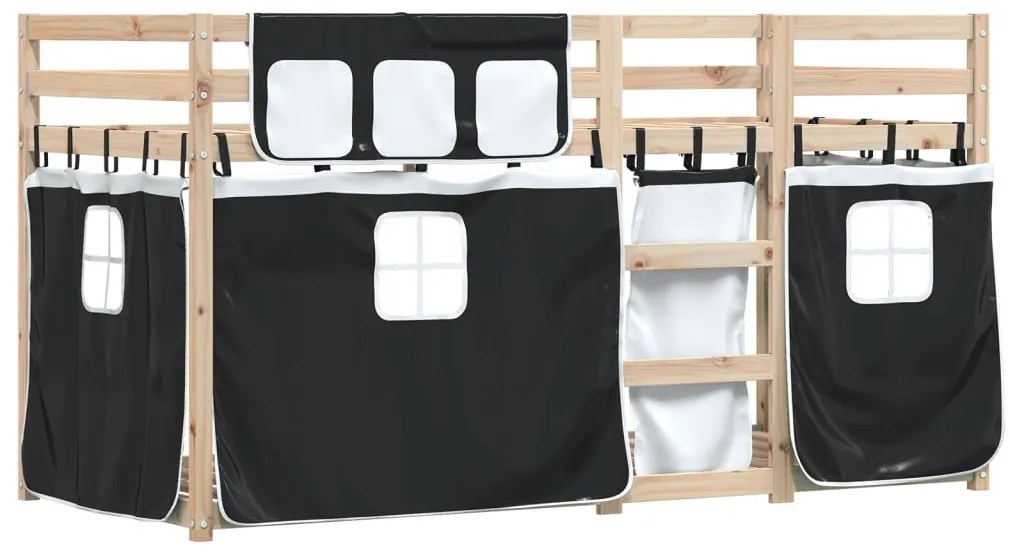 Beliche com cortinas 90x200 cm pinho maciço branco e preto