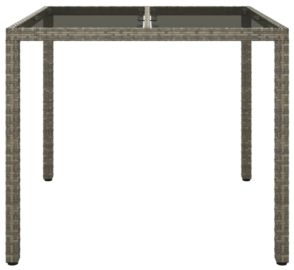 Mesa de jardim 90x90x75 cm vidro temperado e vime PE cinzento