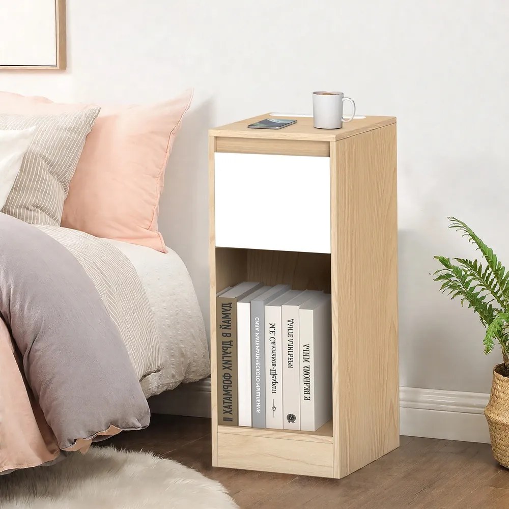 Conjunto de 2 Mesas de cabeceira estreita 30 x 25 x 59,5 cm bege-branco
