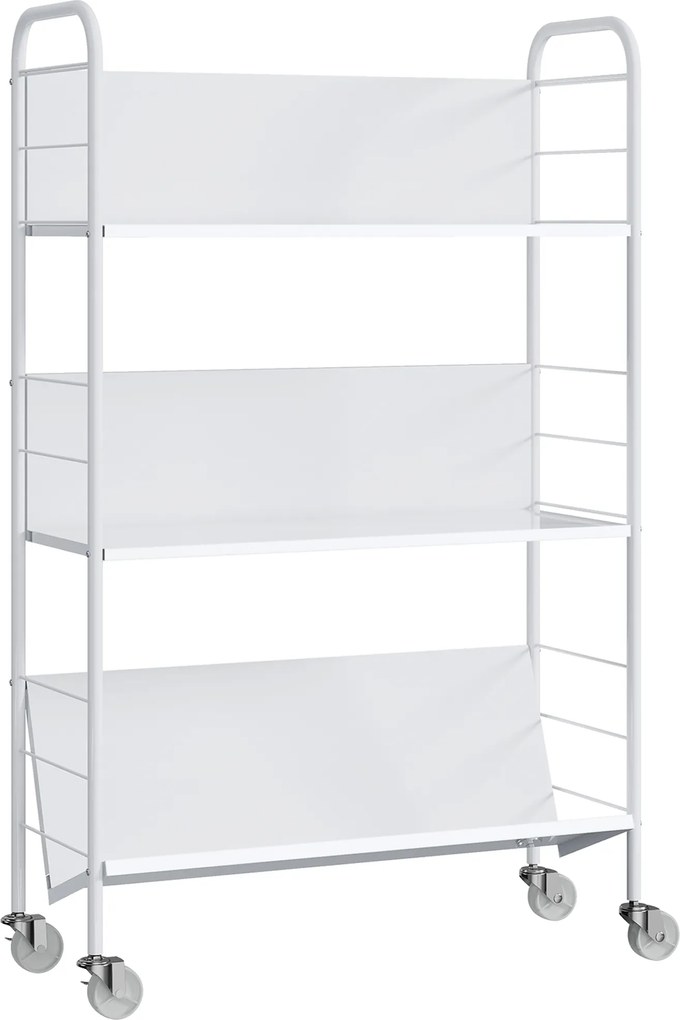 HOMCOM Estante de Armazenamento com 3 Níveis, Rodízios, Estante para Brinquedos para Quarto, 69 x 26 x 108 cm, Branco | Aosom Portugal