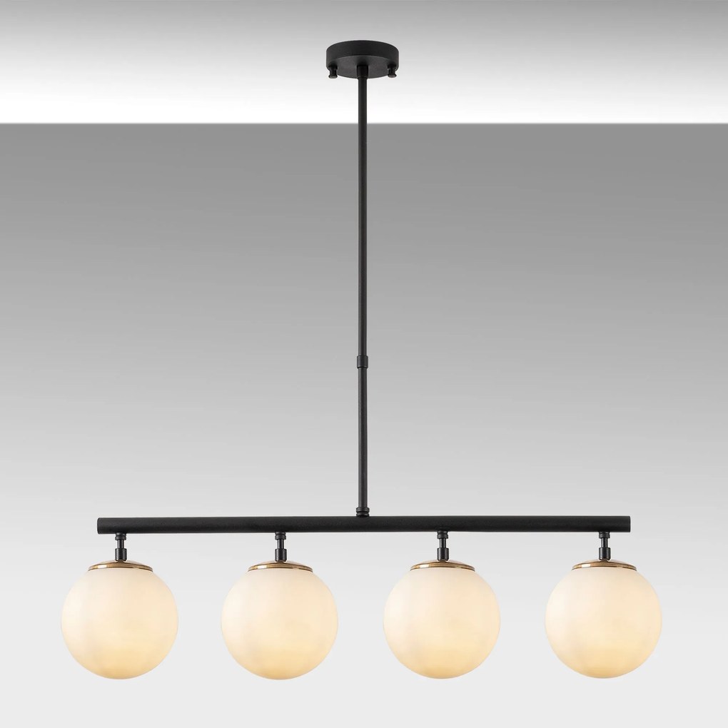 Chandelier Fazli – Preto, Dourado e Branco – 70 x 15 x 43-87 cm