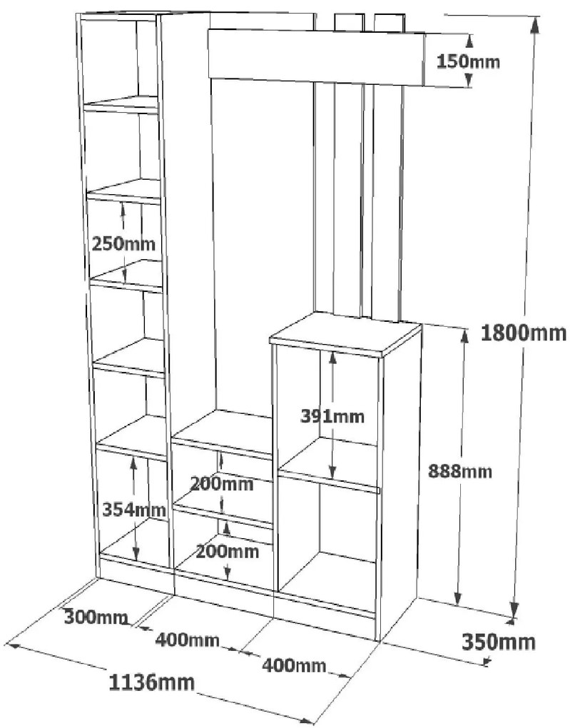 Cabideiro DD7 – Branco – 113,6 cm x 180 cm x 35 cm