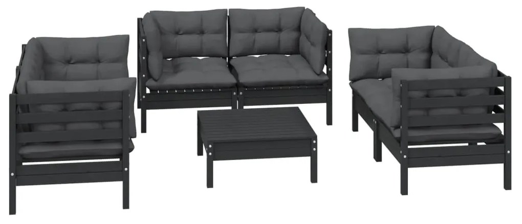 7 pcs conjunto lounge de jardim c/ almofadões pinho maciço