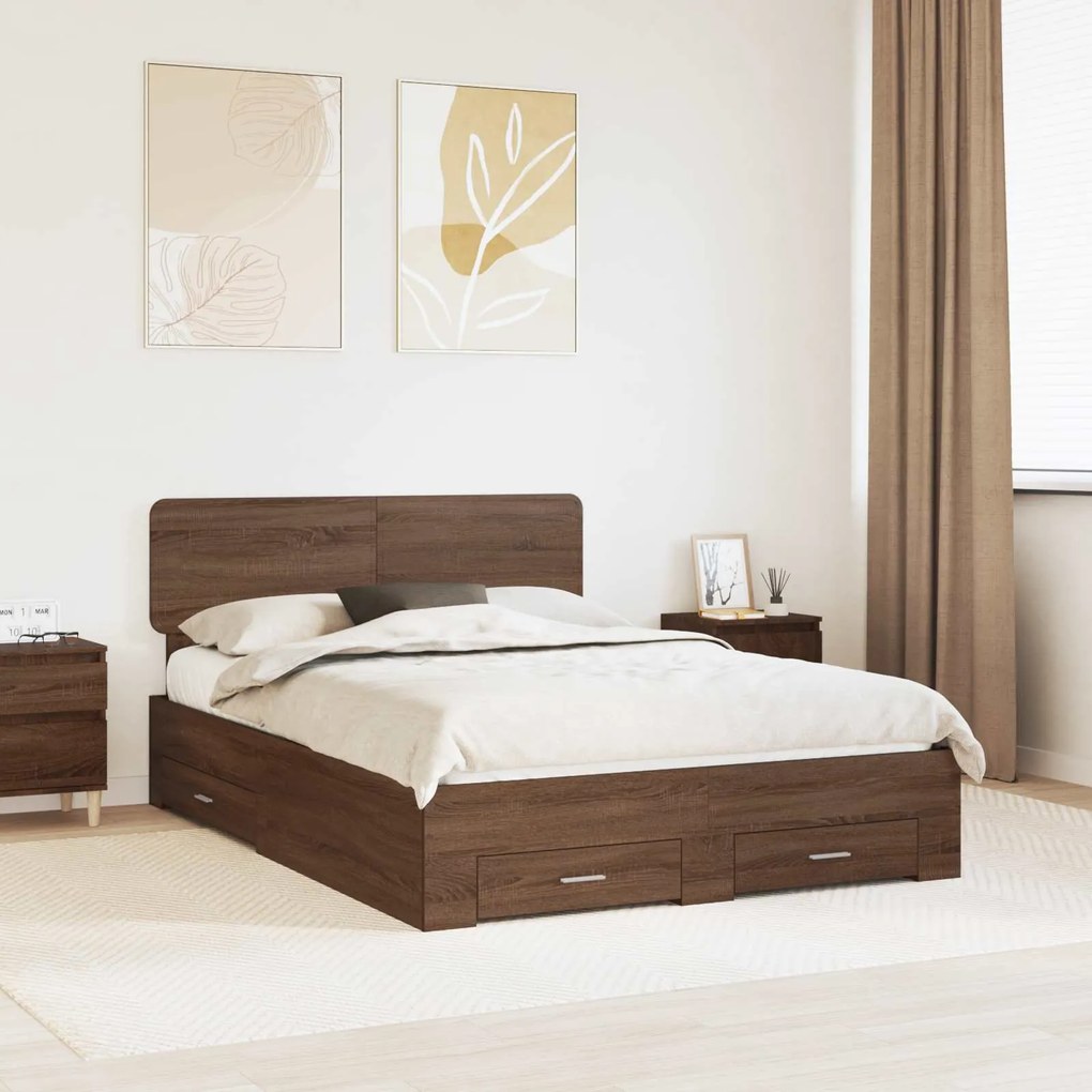 vidaXL Estrutura da Cama com cabeceira Carvalho Marrom 140 x 200 cm