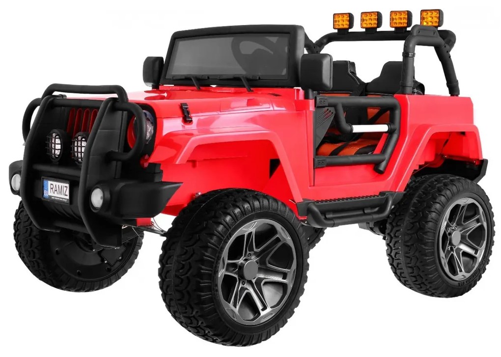 Jipe elétrico para Crianças 24V 4x4 2 Lugares The Monster Jeep Rodas de EVA, Assento de couro Vermelho