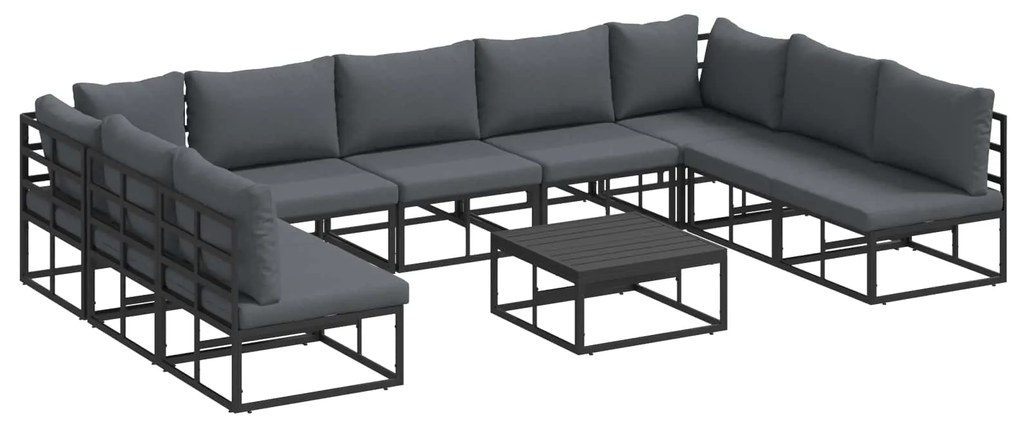vidaXL Conjunto de Sofá de Jardim com almofada 10 pcs Preto Alumínio