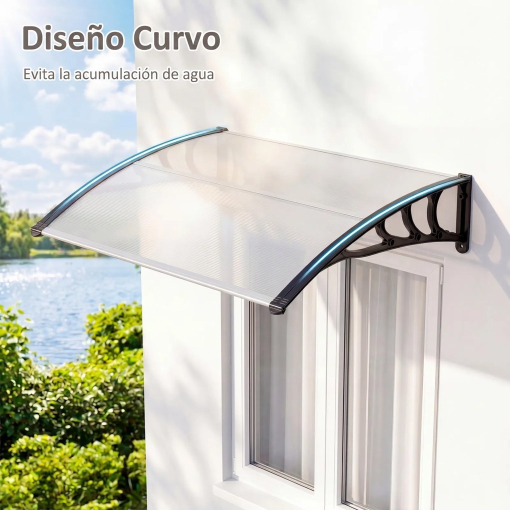 Toldo Exterior para Portas e Janelas, 100,5 x 76 x 23 cm, Estrutura com Barras Metálicas, Transparente