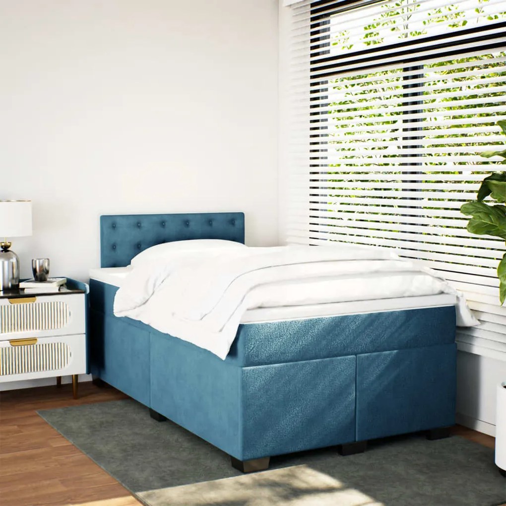 Cama boxspring com colchão 120x200 cm veludo azul-escuro