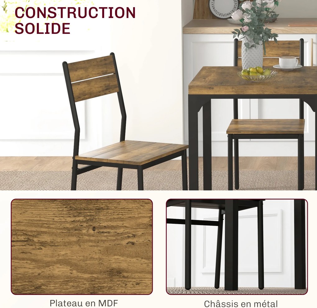 Conjunto de mesa de jantar com 2 cadeiras encaixáveis, para cozinha, sala de estar e casa, estilo rústico