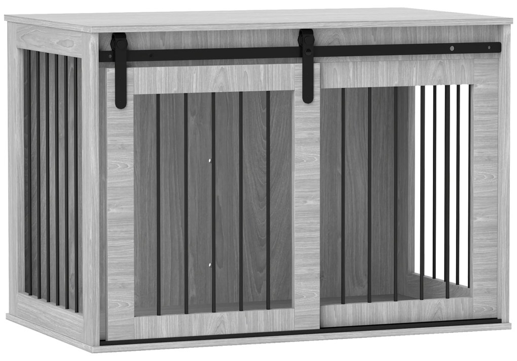 Pawhut Caixa de Cachorro com Porta de Correr Ventilação Aglomerado de Madeira e Aço 98x58x61 cm Cinza | Aosom Portugal