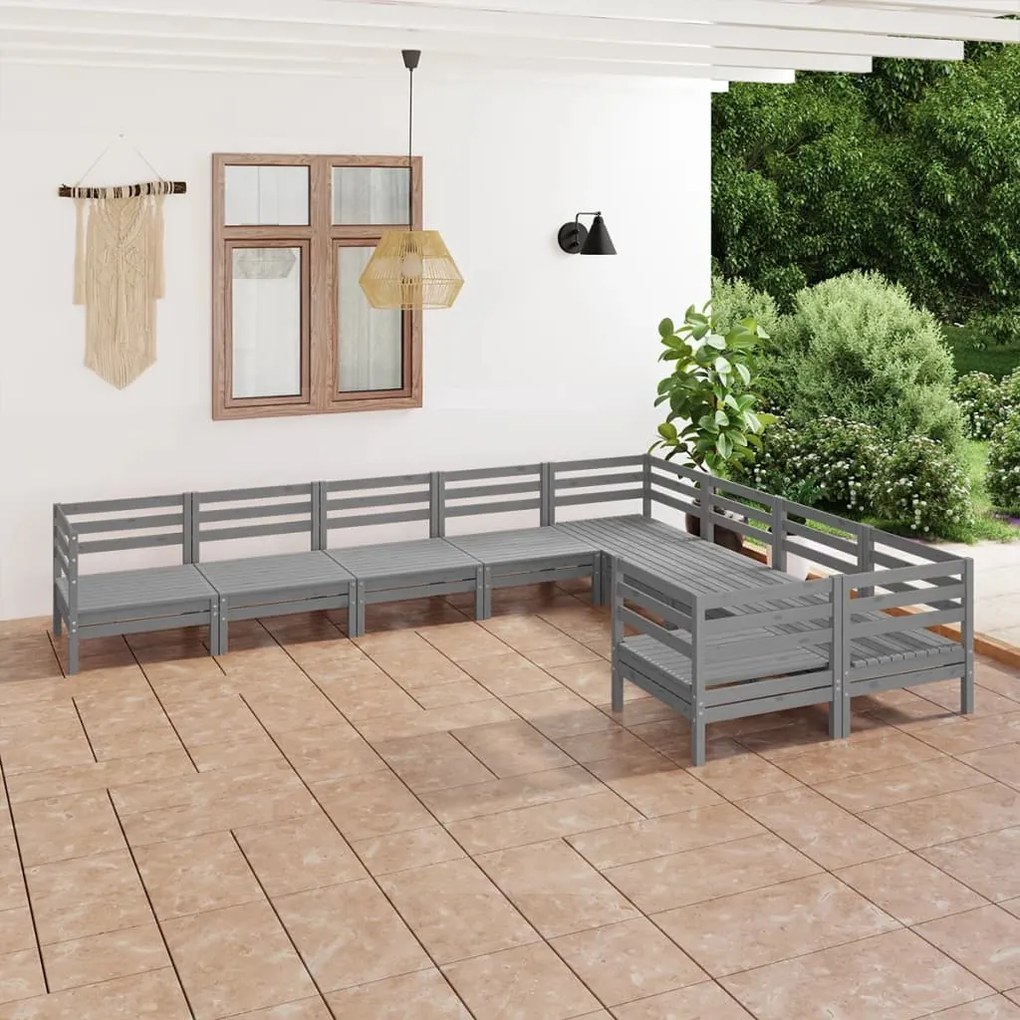 vidaXL 9 pcs conjunto lounge de jardim pinho maciço cinzento
