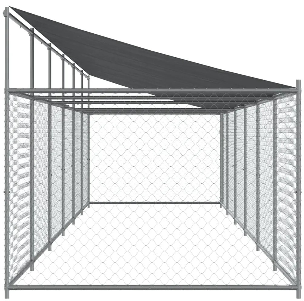 Jaula para cão com telhado/porta 12x2x2m aço galvanizado cinza