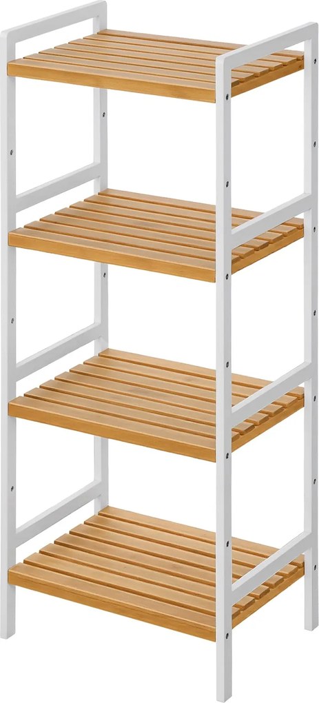 Estante com 4 prateleiras 45 x 31,5 x 111 cm, estante de pé para sala de estar, cozinha, casa banho branco e natural