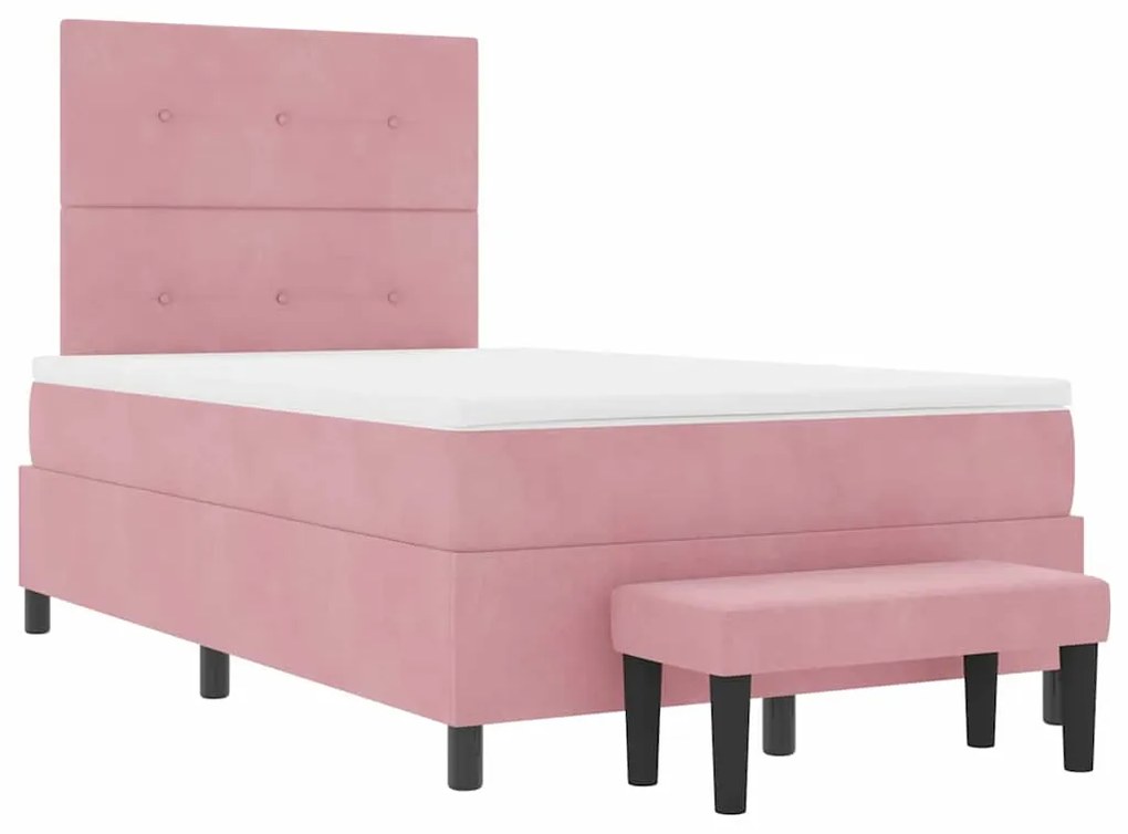Camas Box com Colchão e Banco Rosa 120x200 cm Veludo