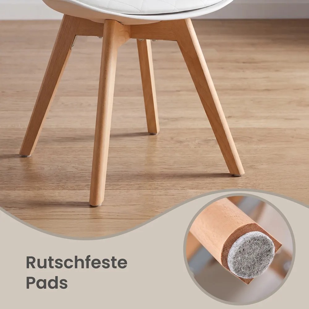 Conjunto de 2 Cadeiras de cozinha estofadas em couro PU e madeira de faia (MESA NÃO INCLUIDA), 46,5 x 57 x 79 cm brancas