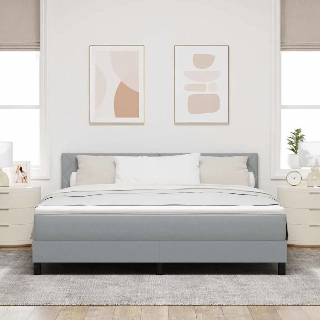 Cama Box Spring da com Colchão &amp; LED Cinza Claro 180x200 cm Tecido