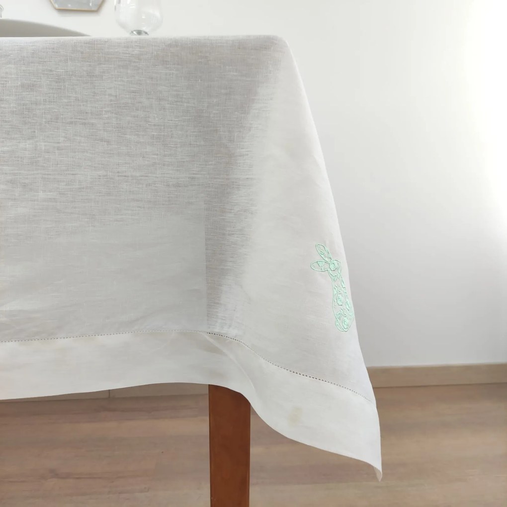 Toalha de Mesa Linho e Ponto Aberto Easter Bunny