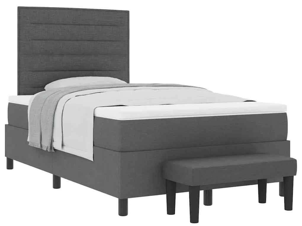 Cama Box Spring com Colchão e Banco Cinza Escura 120x190 cm Tecido
