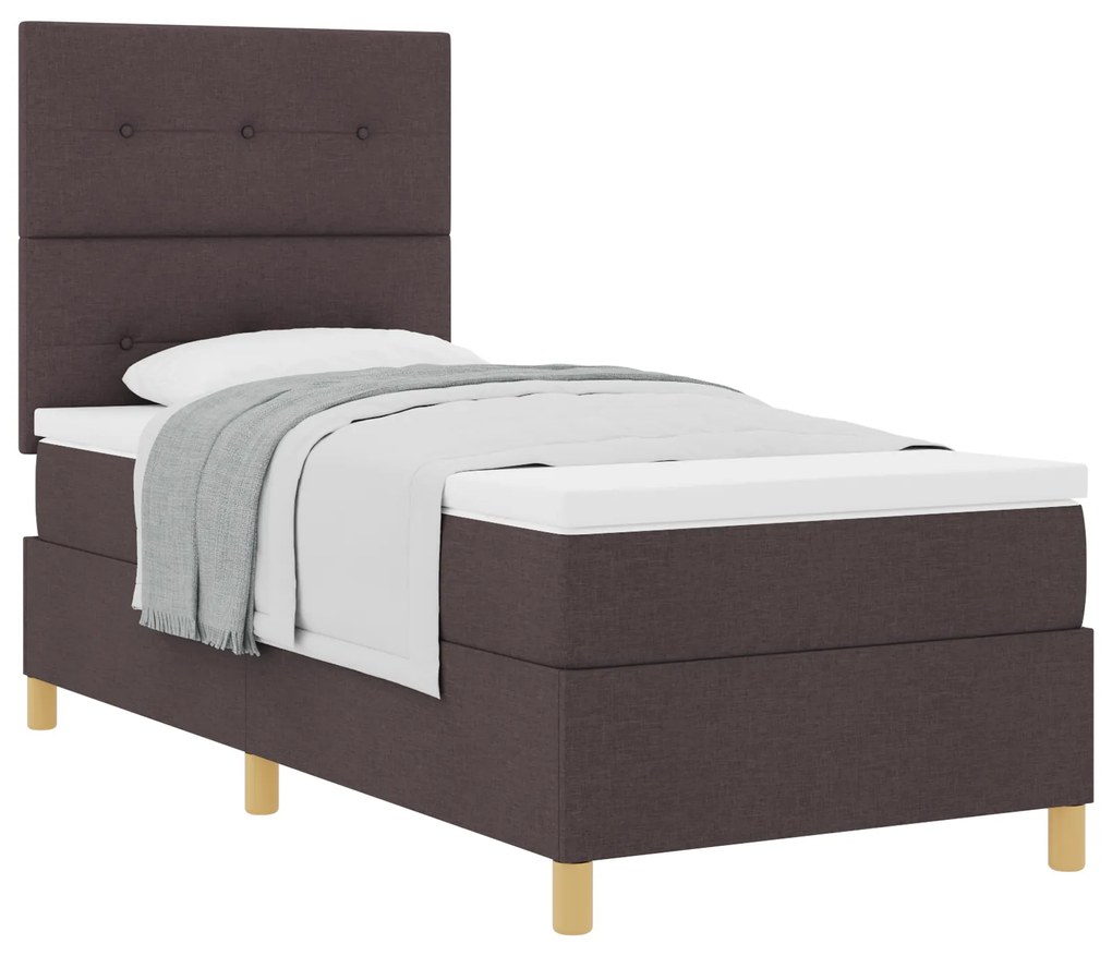Cama Box Spring com Colchão Marrom Escuro 80x200 cm Tecido