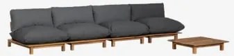 Conjunto De Sala Com Sofá Modular Reclinável De 4 Peças E Mesa De Centro Em Madeira De Acácia Brina Cinza Grafito - Sklum