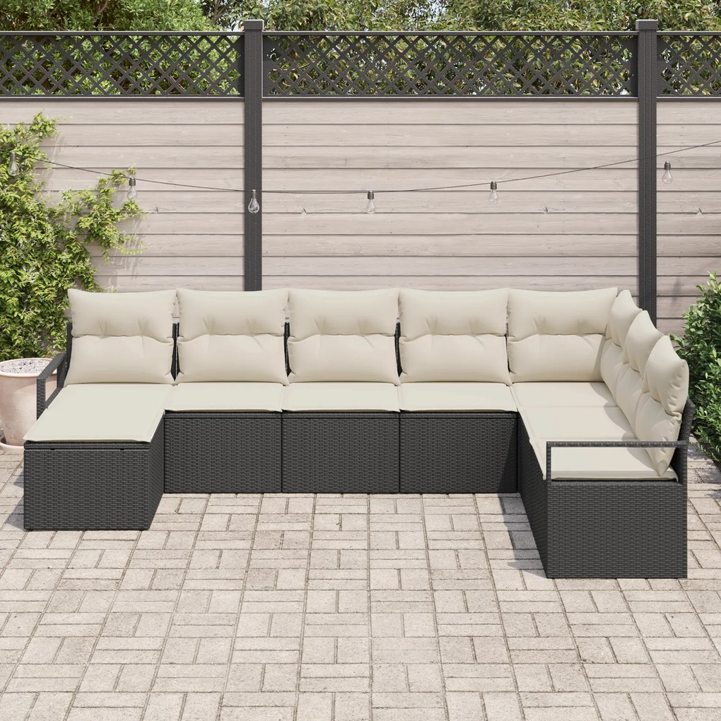 Conjunto de Sofá de Jardim vidaXL de 8 Peças com Almofadas Preto Vime