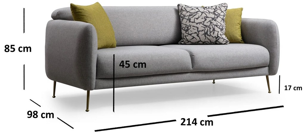 Sofá-cama de 3 Lugares Sevilla – Cinzento – 214 cm x 98 cm x 85 cm