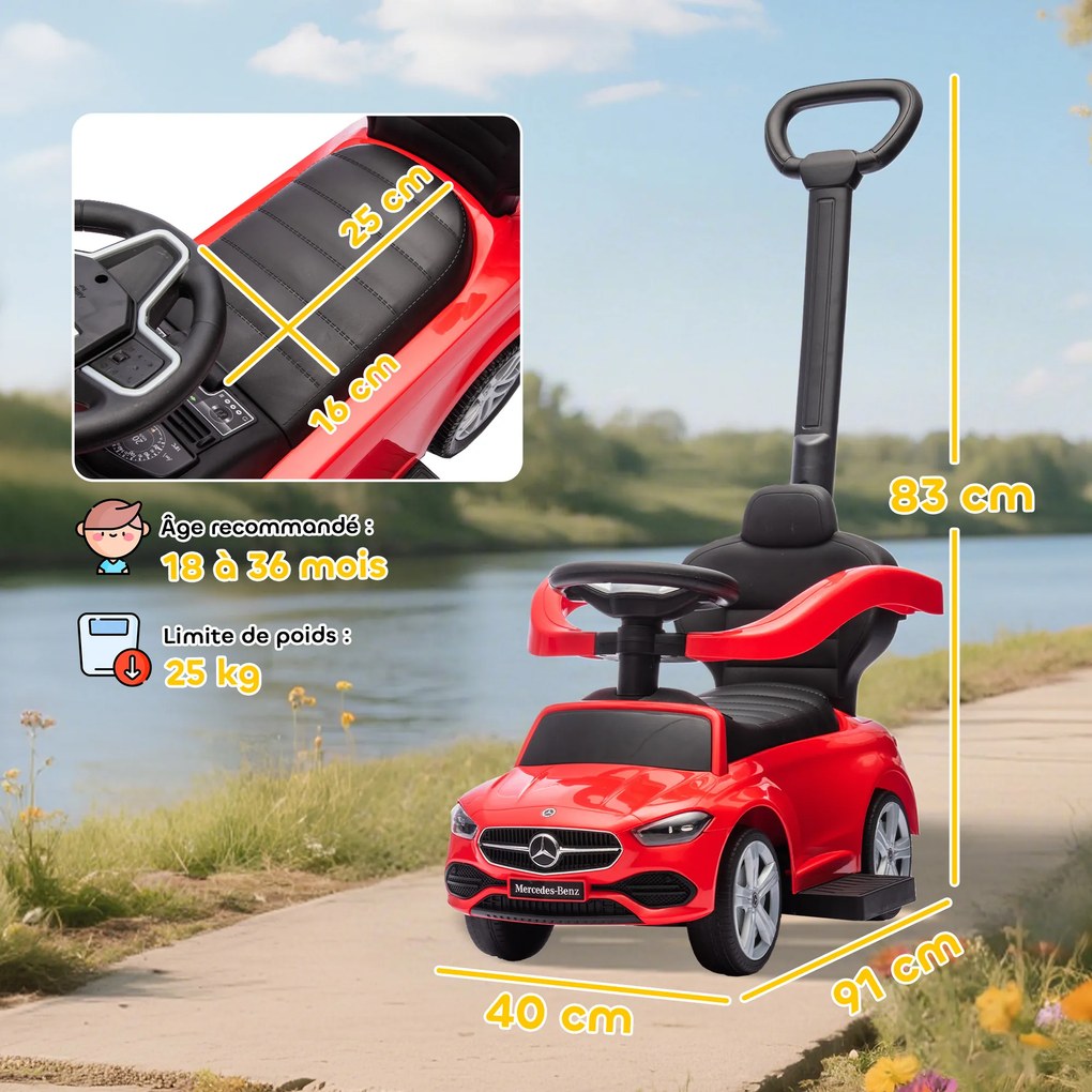 Andador Mercedes-Benz com licença oficial, carro de empurrar com pega amovível, 91 x 40 x 83 cm, vermelho