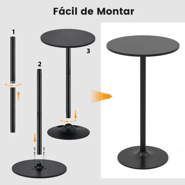 Conjunto 2 mesas bar redondas (BANCOS NÃO INCLUIDOS) com altura de bar 60 x 60 x 101,5 cm conversível em mesa de café com altura de 56 cm Pretas
