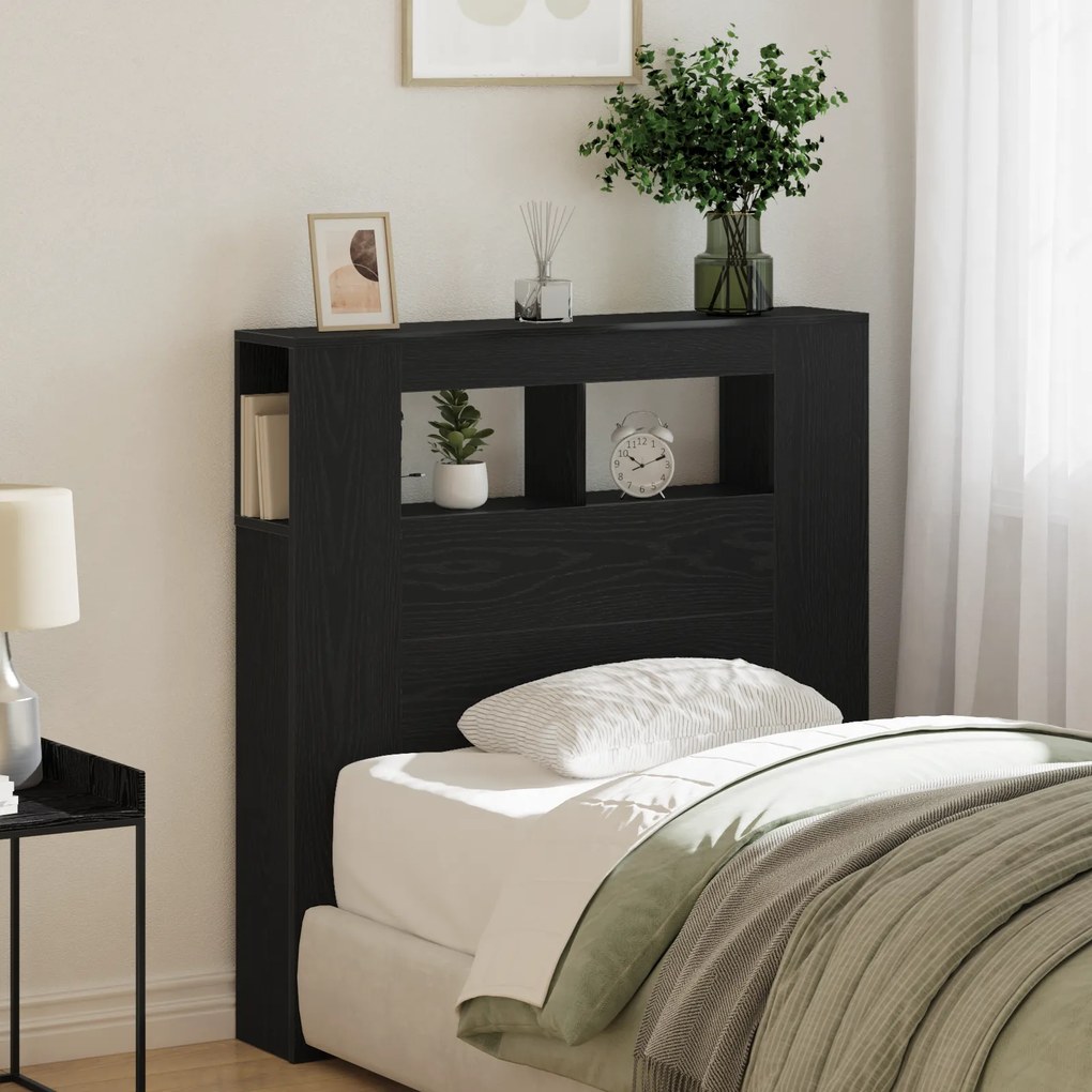 Cabeceira de Armazenamento vidaXL com Luzes LED Carvalho Preto 100x18,5x103,5 cm