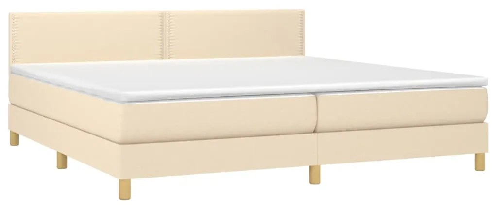 Cama box spring c/ colchão e LED 200x200 cm tecido cor creme