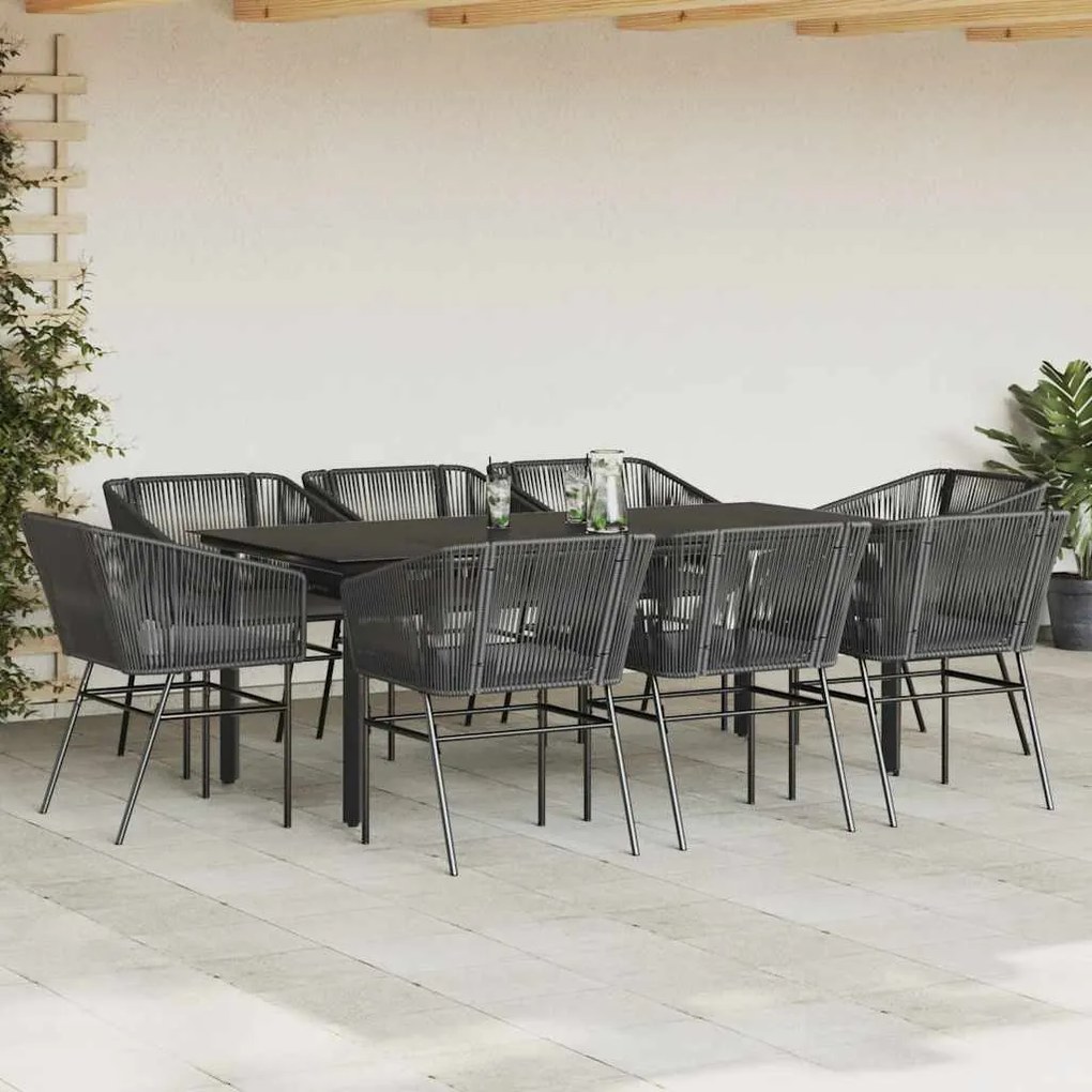 Conjunto de jantar jardim 9 peças almofadas vidro vime PE preto