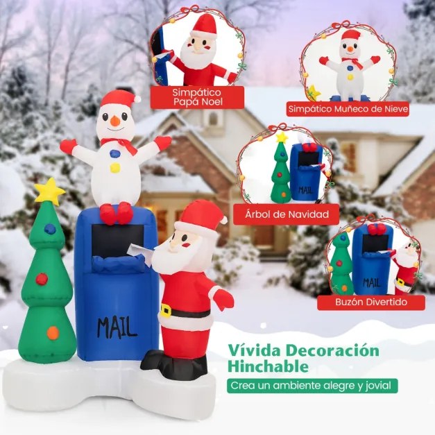 Insuflável de Natal Caixa de correio iluminada, Pai Natal, Boneco de neve e Árvore de Natal com luzes LED 112 x 95 x 185 cm